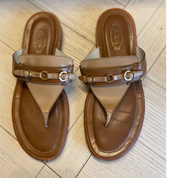 Tod's tan leather sandals 7B - Picture 2 of 7